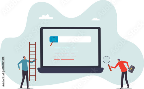 SEO ranking, search engine optimization to improve search result position to be on top and make more traffic to websites .business concept.flat character.