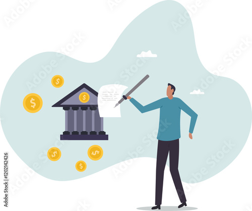 Obligation, debt or bank loan responsible to pay back with interest rate, legal money credit or borrowing document with signature.business concept.flat character.