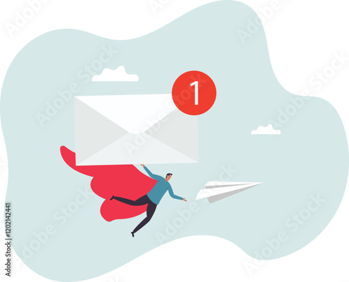 Sending email to communicate with client or customer, subscription newsletter automation, online advertising or mailing list service .business concept.flat character.