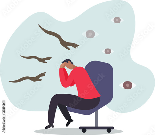 Paranoia, fear and panic cause by mental health, phobia or disorder from mental disorder, depression from stress and anxiety.business concept.flat character.