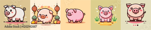 Vector collection of cute pigs