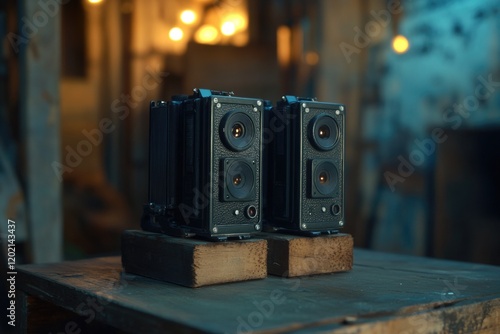 Wallpaper Mural Speakers on Wooden Table Torontodigital.ca