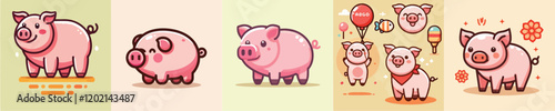 Vector collection of cute pigs
