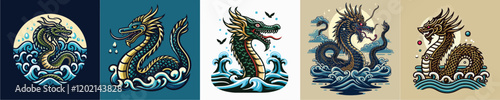 Vector collection of dragon snake mythological animals