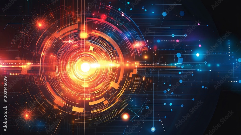 Abstract Tech Background with Circular Data Stream and Glowing Core Abstract Tech Background with Circular Data Stream and Glowing Core