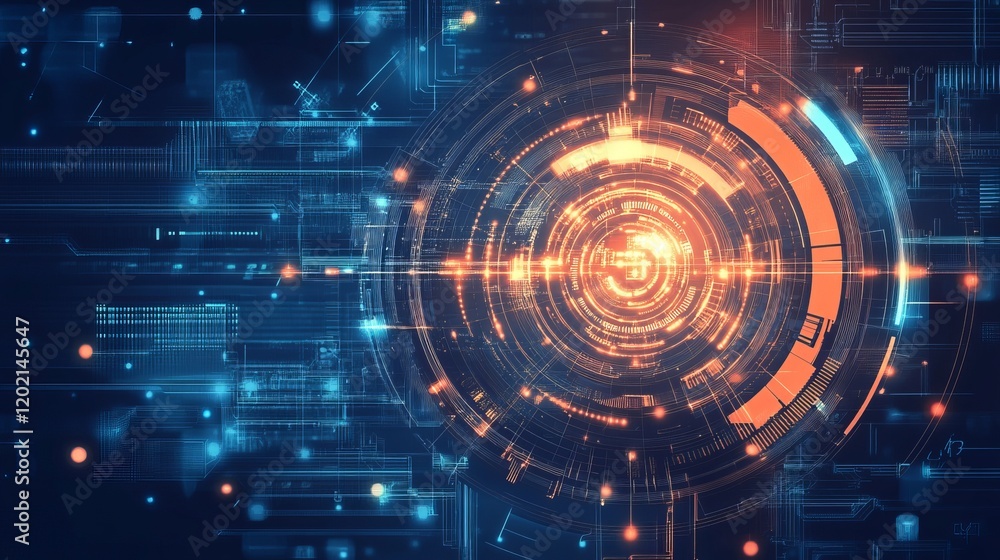 Abstract Tech Background with Circular Glowing Elements Abstract Tech Background with Circular Glowing Elements