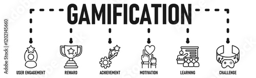 Gamification banner web icon vector illustration concept with icon of user engagement, reward, achievement, motivation, learning, and challenge