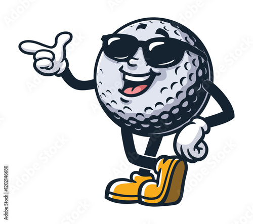 Golf Ball with Sunglasses,   Cartoon Character Mascot Illustration Vector Clip-art Hand-drawn Logo Design