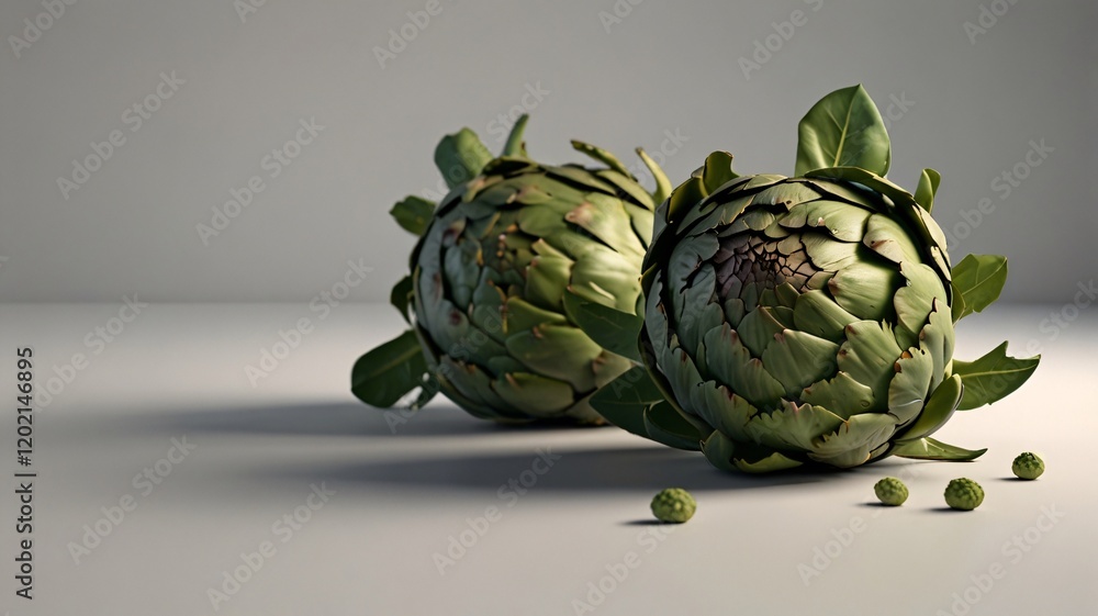 Fototapeta premium Photorealistic Artichoke Macro, Gourmet Still Life with Soft Lighting V3