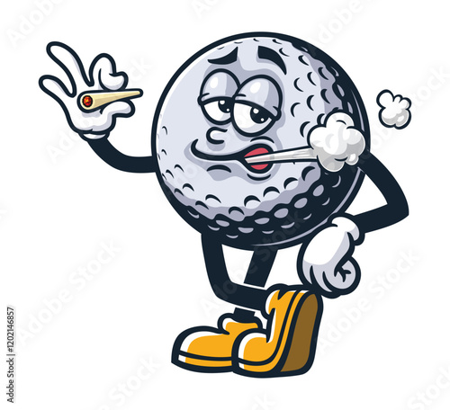 Smoking Golf Ball,  Cartoon Character Mascot Illustration Vector Clip-art Hand-drawn Logo Design