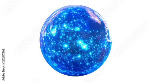 Futuristic Blue Hologram Globe with Digital Connections Isolated on Transparent Background 