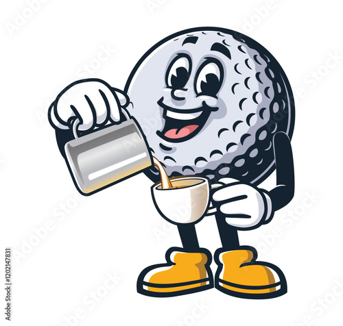 Golf Ball as Barista,   Cartoon Character Mascot Illustration Vector Clip-art Hand-drawn Logo Design