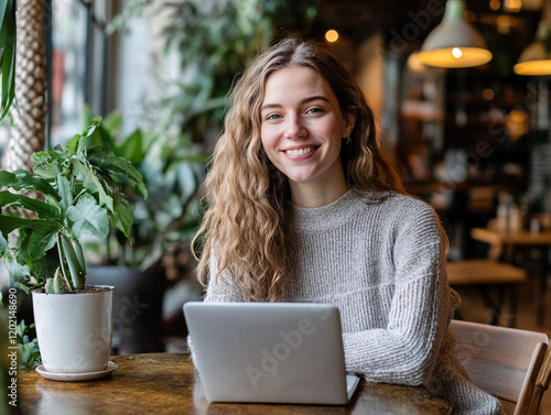 Smiling Woman Working at a Cafe