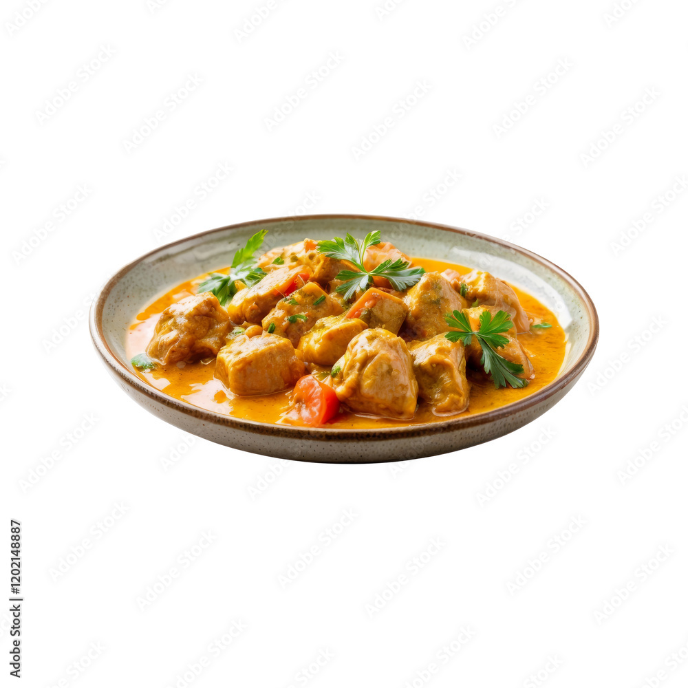 Chicken Curry on a Plate: A delectable plate of chicken curry, simmered in a rich, creamy sauce and topped with fresh parsley. The aroma is tantalizing, promising a symphony of flavors. Chicken Curry on a Plate: A delectable plate of chicken curry, simmered in a rich, creamy sauce and topped with fresh parsley. The aroma is tantalizing, promising a symphony of flavors.