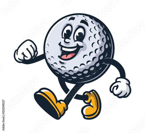 Walking Golf Ball,         Cartoon Character Mascot Illustration Vector Clip-art Hand-drawn Logo Design