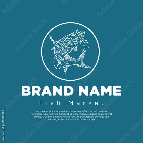 Sea bass, fish vector and hand drawn Logo