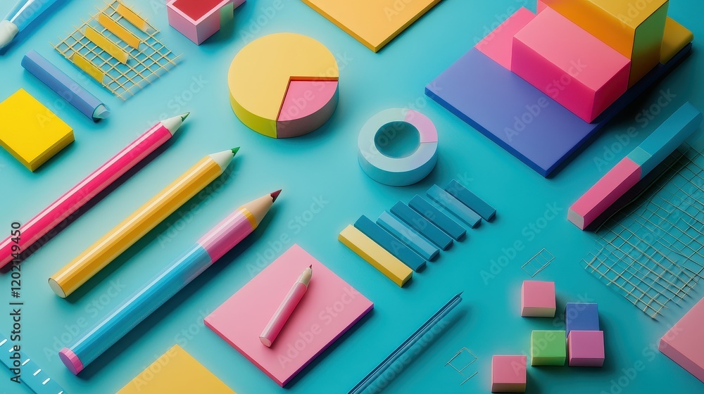 data presentation flat design top view professional theme 3D render Triadic Color Scheme data presentation flat design top view professional theme 3D render Triadic Color Scheme