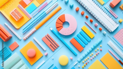 Wallpaper Mural data presentation flat design top view professional theme 3D render Triadic Color Scheme  Torontodigital.ca