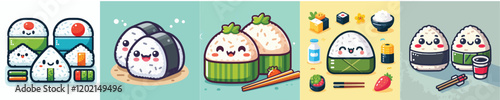Collection of animated vector Japanese onigiri