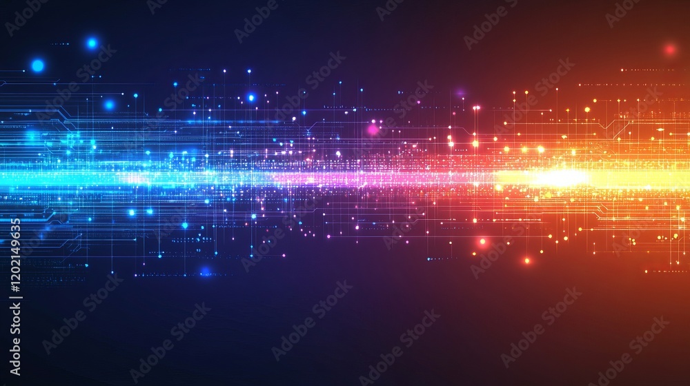 Obraz premium Abstract Tech Background with Binary Code and Light Streaks