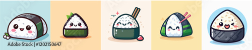 Collection of animated vector Japanese onigiri