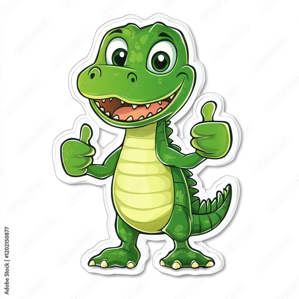 Obraz premium Happy alligator giving thumbs up; cartoon illustration for children's books