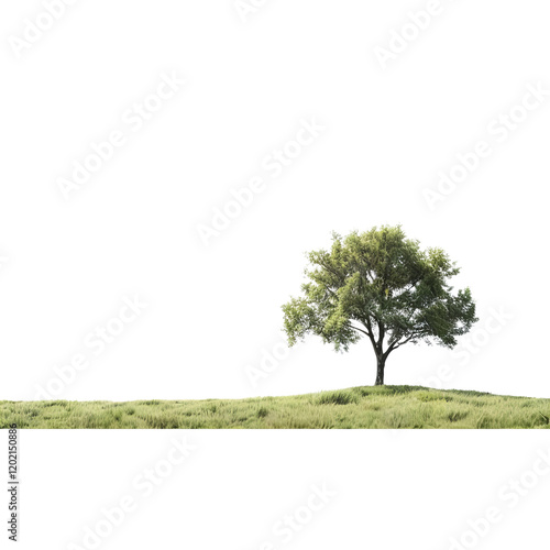 Solitary Tree on a Hilltop: A lone tree stands proudly on a grassy hilltop, its branches reaching towards the sky, symbolizing resilience, growth, and the beauty of solitude. photo