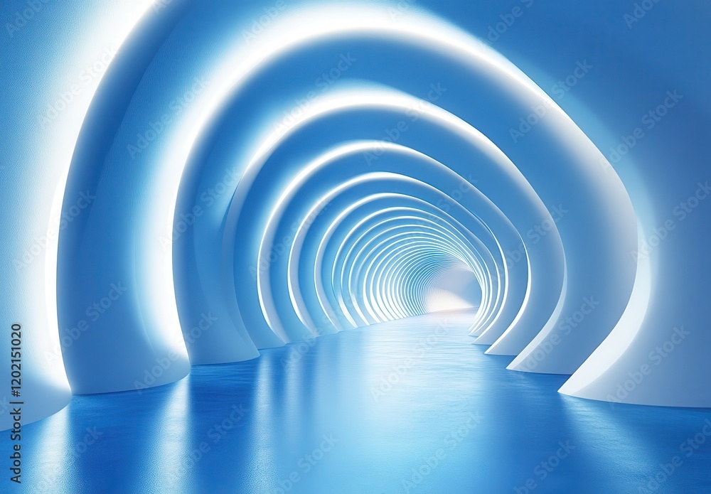 Ethereal Blue Corridor with Smooth Curved Walls and Soft Lighting Creating an Inviting Perspective in a Modern Architectural Space Ethereal Blue Corridor with Smooth Curved Walls and Soft Lighting Creating an Inviting Perspective in a Modern Architectural Space