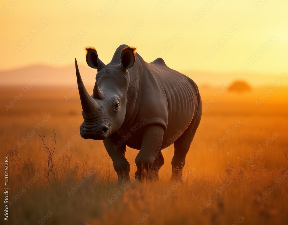 Obraz premium rhino at sunset