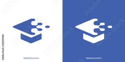 Smart Tech Education Logo. Graduation Hat and Data Connection Graphic Icon. Digital Education Logo Design Template.