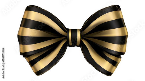 Black and golden stripes bow isolated on transparent PNG. photo