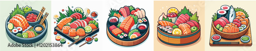 Collection of Japanese sushi animation vectors
