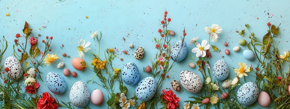 painted eggs top view easter. Selective focus painted eggs top view easter. Selective focus
