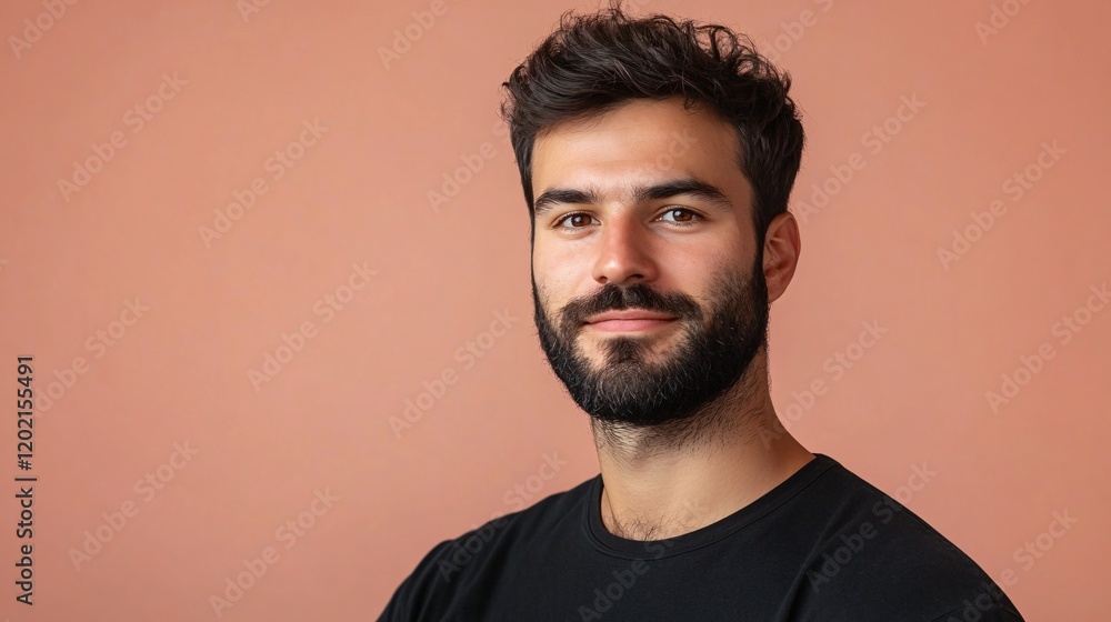 Portrait of confident male model with stylish beard posing on salmon background Portrait of confident male model with stylish beard posing on salmon background