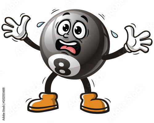 Panic Billiard Ball,         Cartoon Character Mascot Illustration Vector Clip-art Hand-drawn Logo Design
