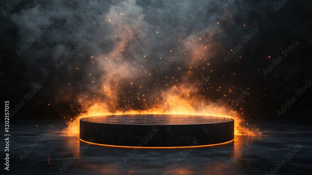 Display podium in fire and smoke Display podium in fire and smoke