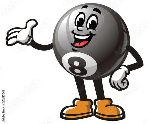 Billiard Ball Cartoon Character Mascot Illustration Vector Clip-art Hand-drawn Logo Design