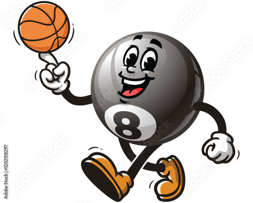 Billiard Ball playing basketball,       Cartoon Character Mascot Illustration Vector Clip-art Hand-drawn Logo Design