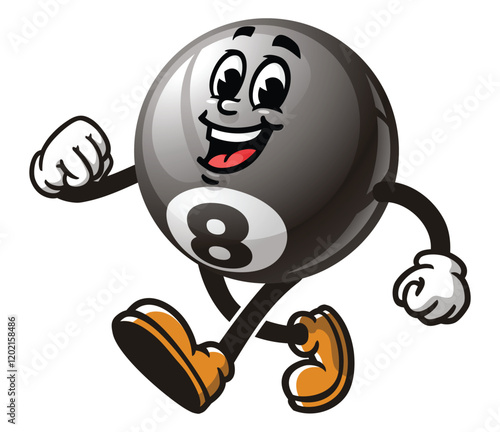 Walking Billiard Ball,      Cartoon Character Mascot Illustration Vector Clip-art Hand-drawn Logo Design