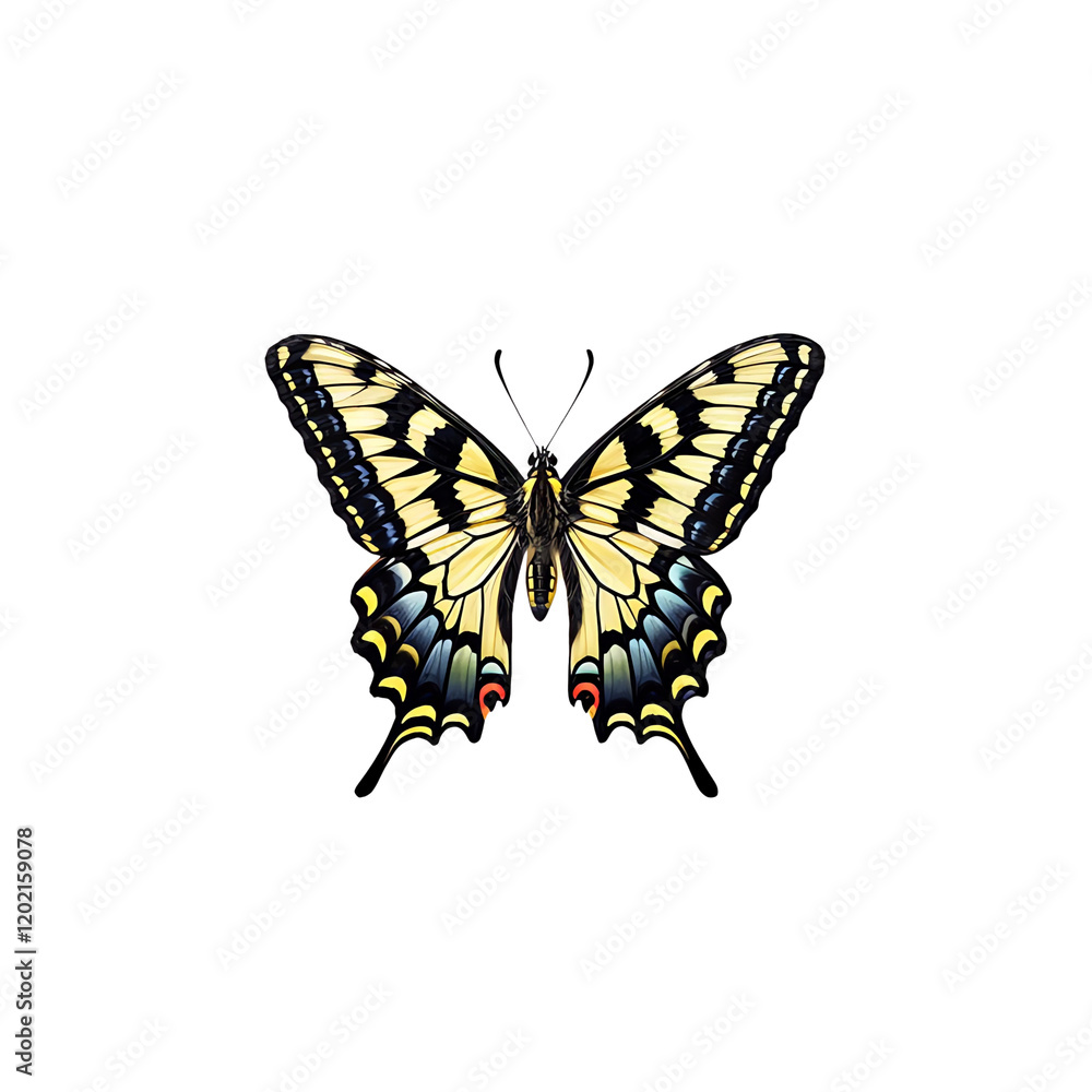Swallowtail Butterfly: A captivating Swallowtail butterfly with vibrant yellow, black, and blue wings, showcases its intricate patterns and delicate beauty in a stunning display of nature's artistry. Swallowtail Butterfly: A captivating Swallowtail butterfly with vibrant yellow, black, and blue wings, showcases its intricate patterns and delicate beauty in a stunning display of nature's artistry.