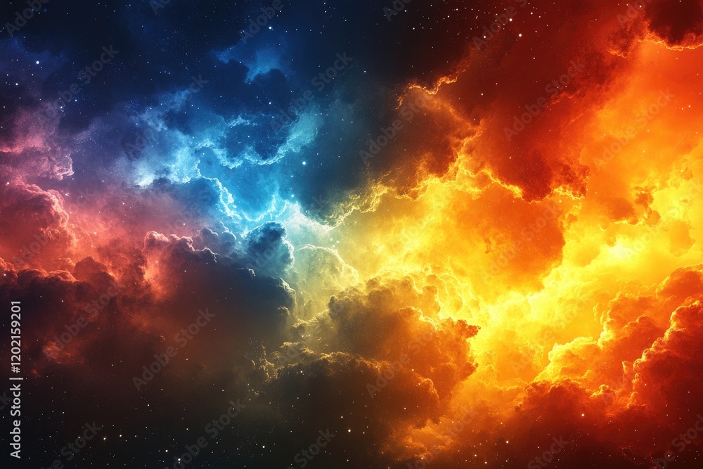 Obraz premium Vibrant Cosmic Nebula with Blue and Orange Clouds in Space