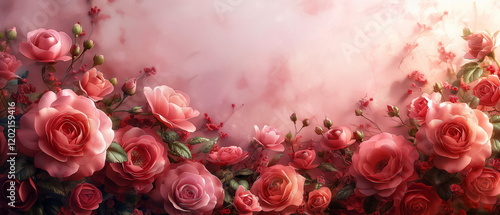 Wallpaper Mural Festive rose flowers on a white background. Granit_002 Torontodigital.ca