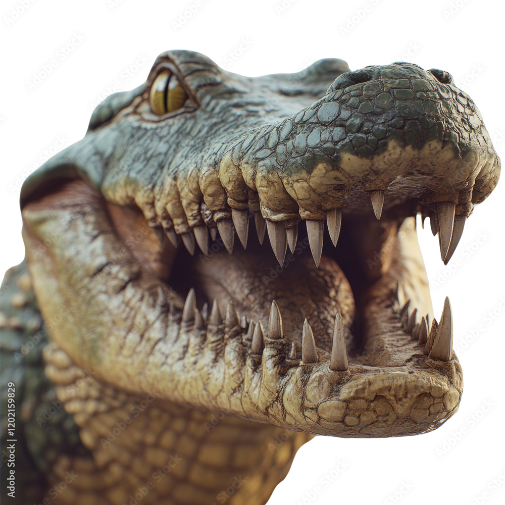 Obraz premium A detailed close-up view of a crocodile's head, showcasing its sharp teeth and textured skin.