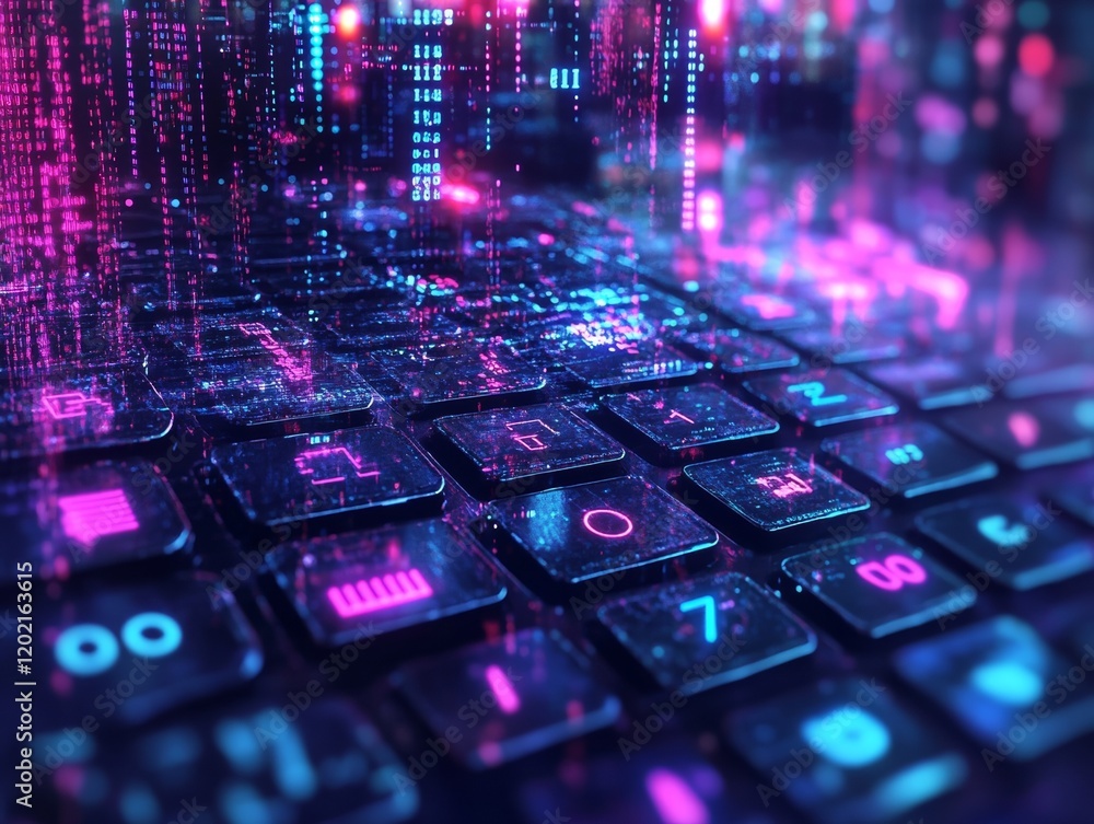 Cyberpunk cityscape with glowing digital blocks Cyberpunk cityscape with glowing digital blocks