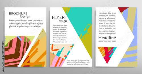 Abstract backgrouns set, grunge texture. Minimalistic art, brush strokes style. Design for card, brochure, banner idea, book cover, booklet print, flyer sheet a4. Collage page, web header template.