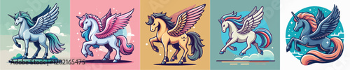 Pegasus mythological animal vector set