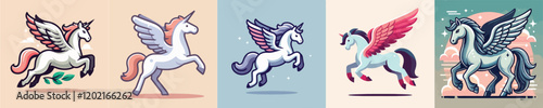 Pegasus mythological animal vector set
