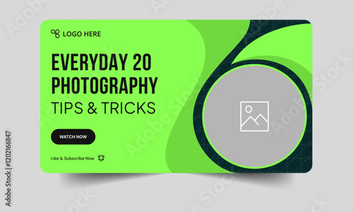 Best photography tips and tricks video thumbnail banner design, daily photography techniques video cover banner design, fully customizable vector eps 10 file format