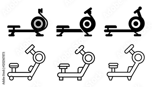 Vector Illustration of Rowing Machines and Fitness Equipment