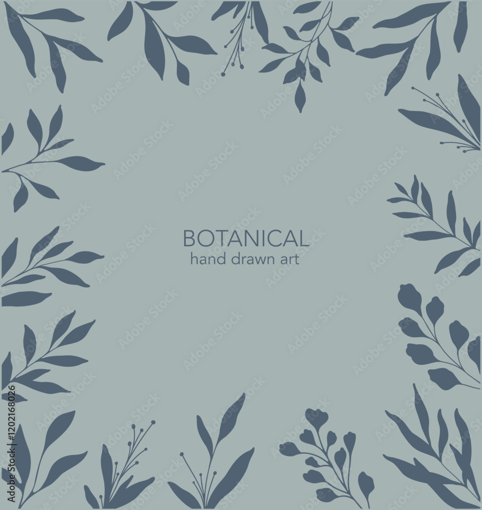 Botanical Frame. Greenery Line Art. Botanical Background trendy minimalist leaves and branches. Hand drawn floral elements. Floral Line Art Illustration Botanical Frame. Greenery Line Art. Botanical Background trendy minimalist leaves and branches. Hand drawn floral elements. Floral Line Art Illustration